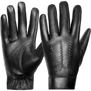 Unisex Leather Gloves, PU Leather Winter Warm Glove Touchscreen Driving Gloves